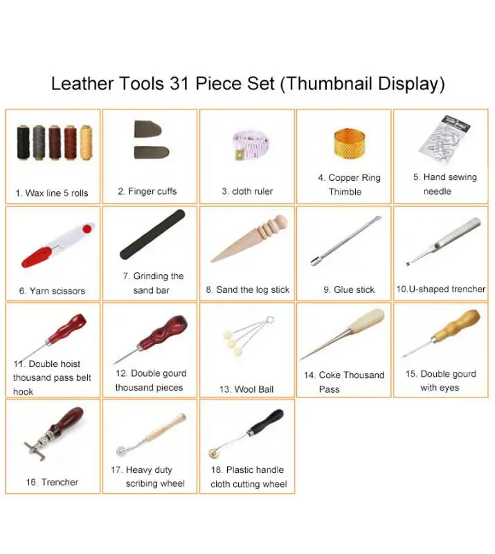 Leatherwork Hand Sewing Needles - Professionele lederen naaien ambachtelijke gereedschapsset wasdraad